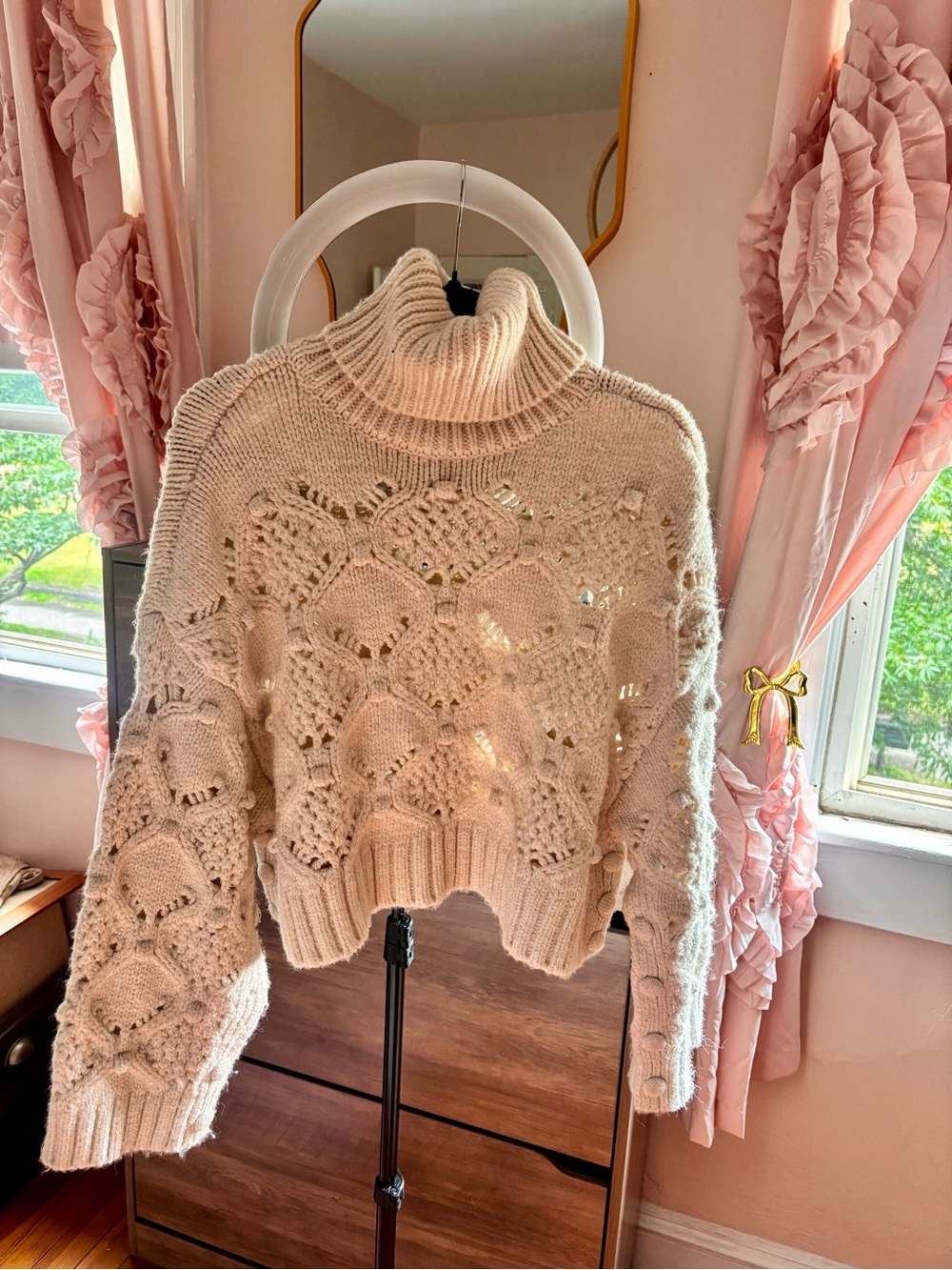 Zara Cream Crochet Turtleneck Sweater - M